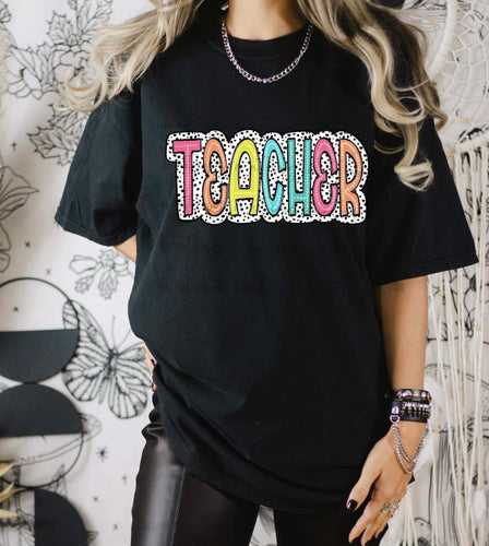 Teacher Dots Black Tee