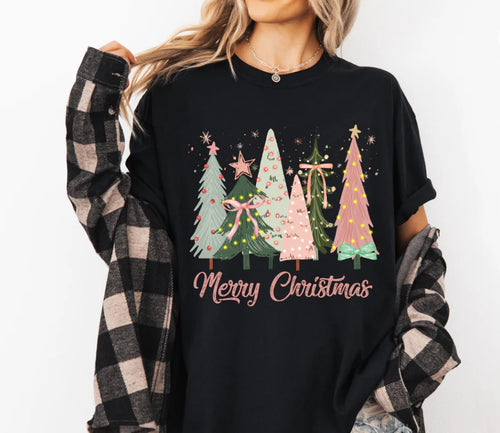 Trees-6 With Bows Merry Christmas Tee