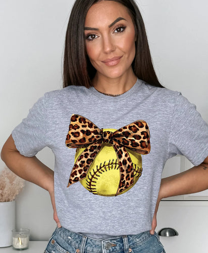 Softball Leopard Bow Shortsleeve Tee