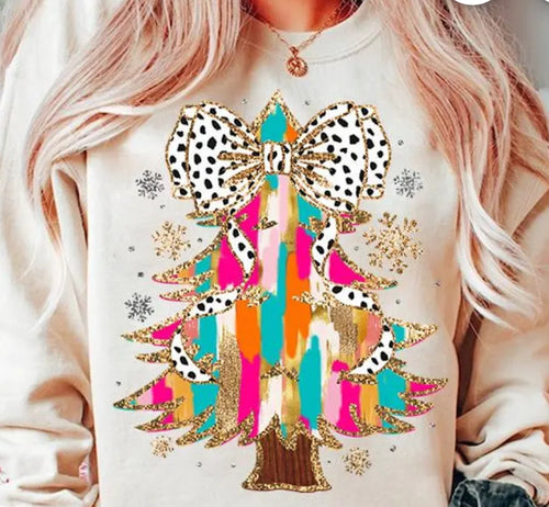 Multi-Colored Tree With Polka Dot Bow Longsleeve