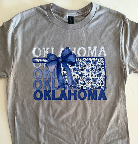 Oklahoma Blue Flowers Bow