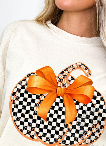 Big Pumpkin Checks Orange Bow
