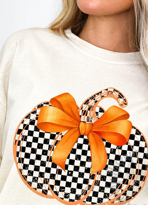 Big Pumpkin Checks Orange Bow
