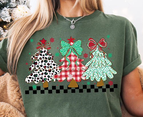 3- Colorful Trees With Checkered Shortsleeve Tee