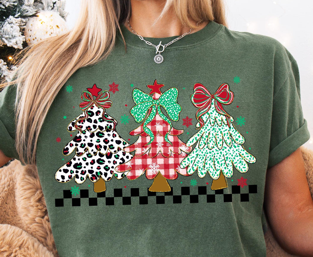 3- Colorful Trees With Checkered Shortsleeve Tee