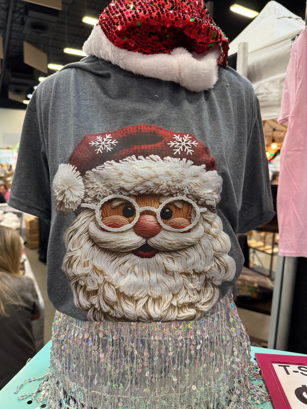Santa Faux Yarn With Glasses Shortsleeve Tee