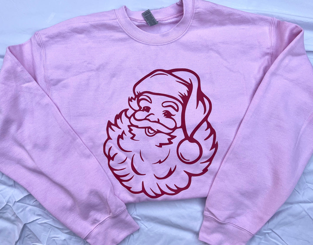 Santa Face on Pink Longsleeve