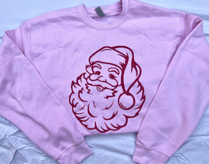 Santa Face on Pink Sweatshirt