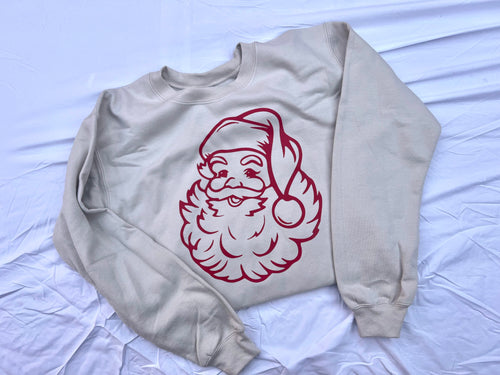 Santa Face on Tan Longsleeve