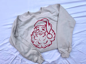 Santa Face on Tan Sweatshirt